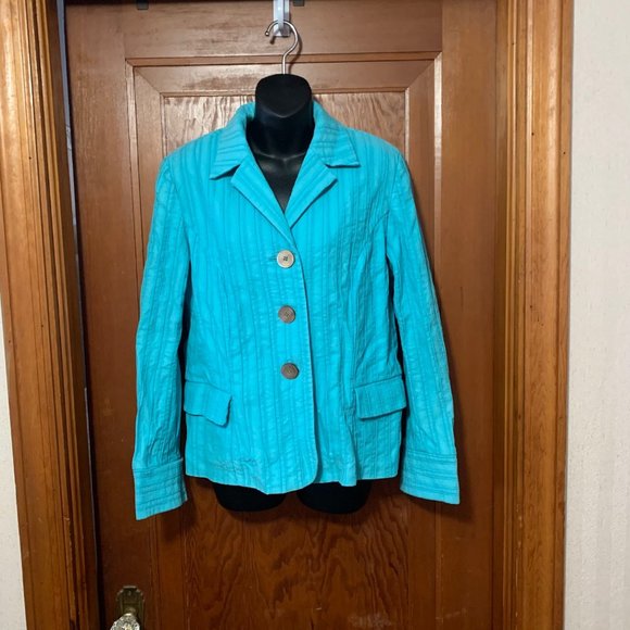 J. Jill Turquoise** Ridged 100% Cotton Blazer Size 12 - Picture 11 of 15